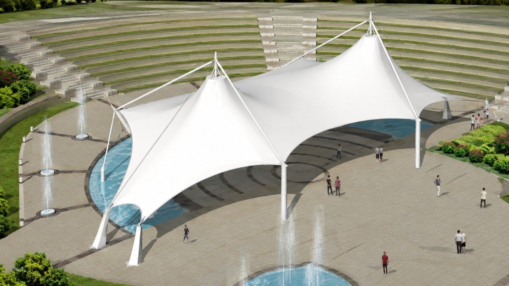Tensile plaza canopy structure